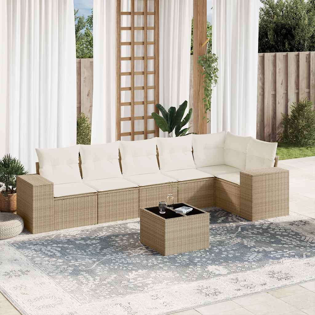 6-tlg. Garten-Sofagarnitur mit Kissen Schwarz Poly Rattan