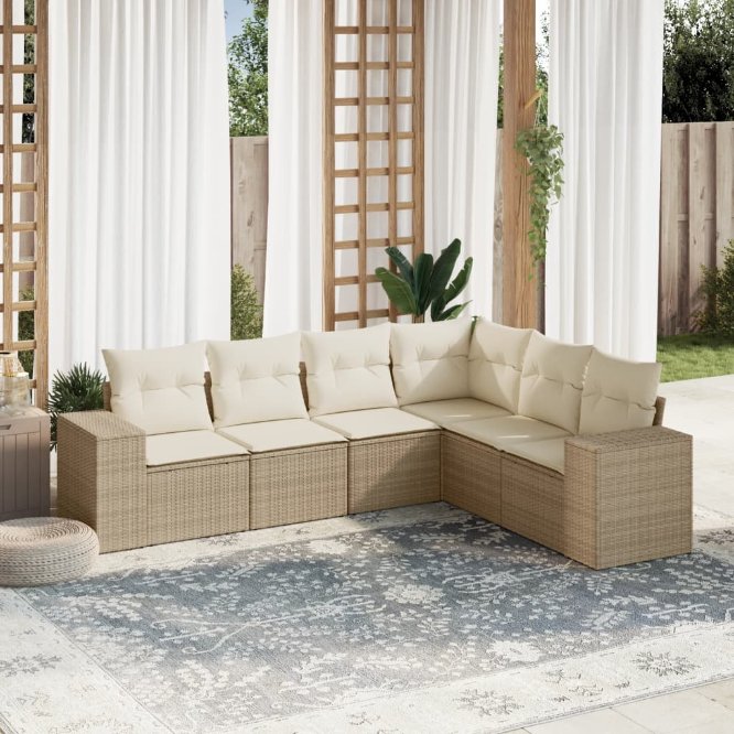 6-tlg. Garten-Sofagarnitur mit Kissen Schwarz Poly Rattan
