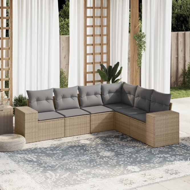 6-tlg. Garten-Sofagarnitur mit Kissen Schwarz Poly Rattan