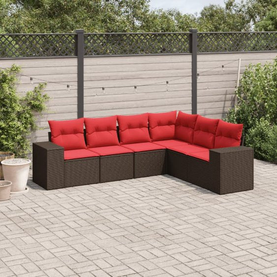 6-teiliges Gartensofa-Set mit Kissen, schwarzes Polyrattan
