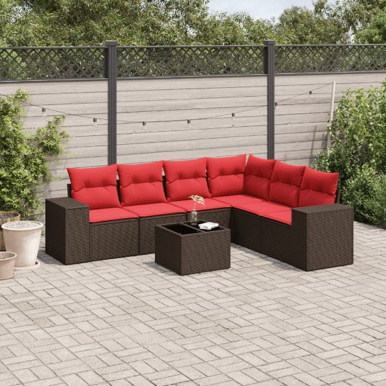 6-teiliges Gartensofa-Set mit Kissen, schwarzes Polyrattan