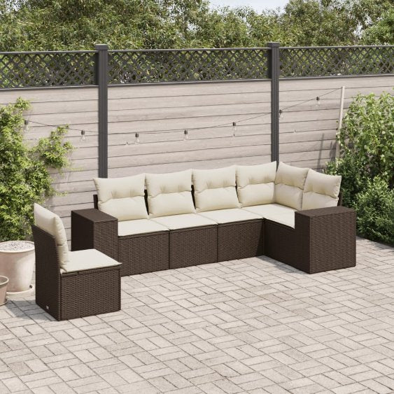 6-tlg. Garten-Sofagarnitur mit Kissen Schwarz Poly Rattan