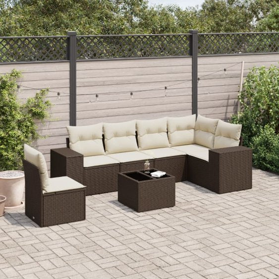 6-tlg. Garten-Sofagarnitur mit Kissen Schwarz Poly Rattan