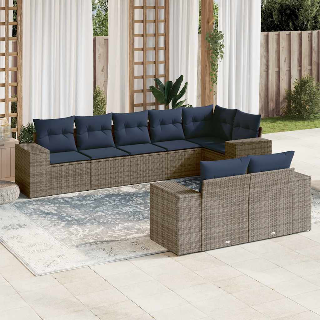 8-teiliges Gartensofa-Set mit Kissen, schwarzes Polyrattan