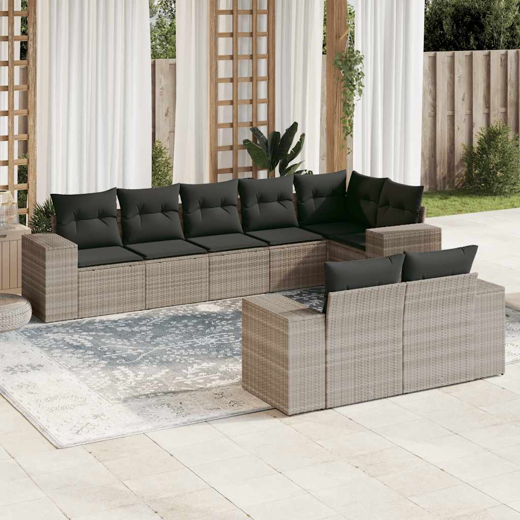 8-tlg. Garten-Sofagarnitur mit Kissen Schwarz Poly Rattan