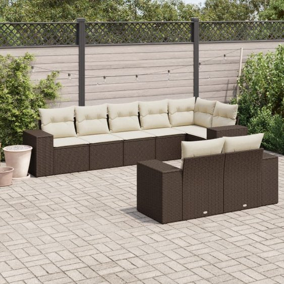 8-tlg. Garten-Sofagarnitur mit Kissen Schwarz Poly Rattan