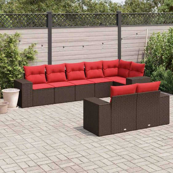 8-teiliges Gartensofa-Set mit Kissen, schwarzes Polyrattan