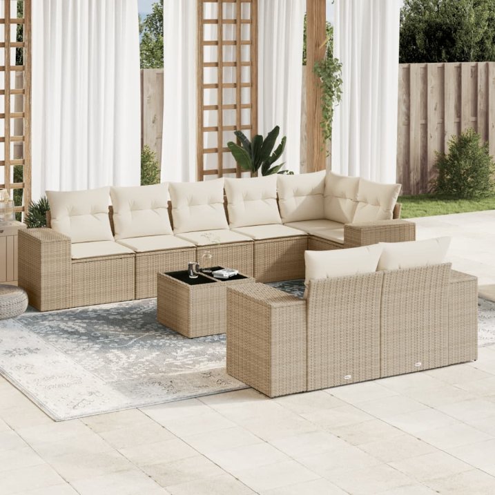 8-tlg. Garten-Sofagarnitur mit Kissen Schwarz Poly Rattan
