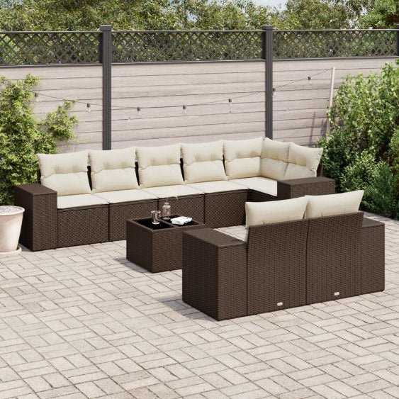 8-tlg. Garten-Sofagarnitur mit Kissen Schwarz Poly Rattan