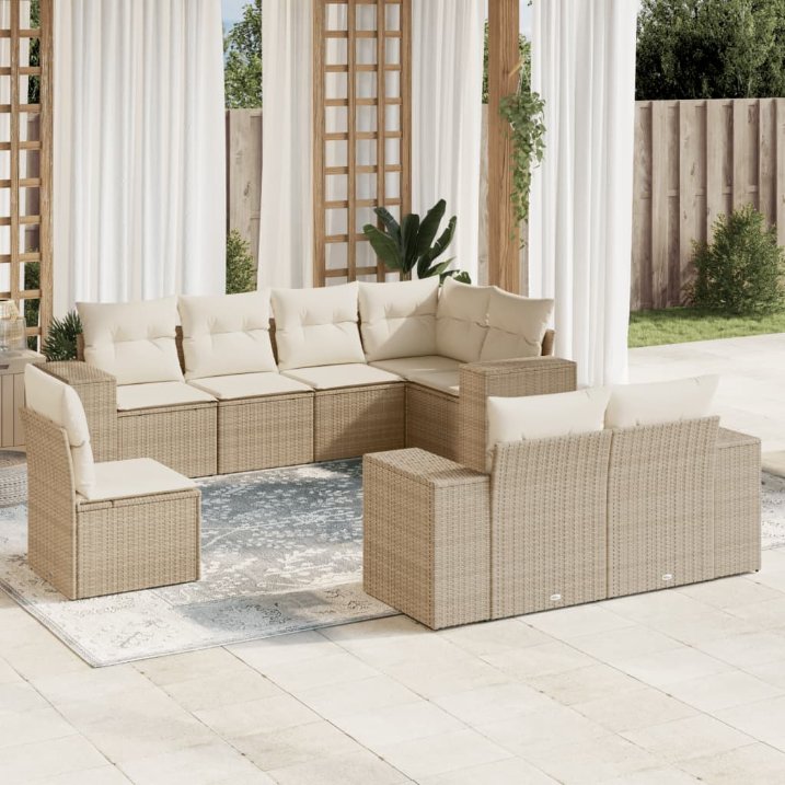 8-tlg. Garten-Sofagarnitur mit Kissen Schwarz Poly Rattan