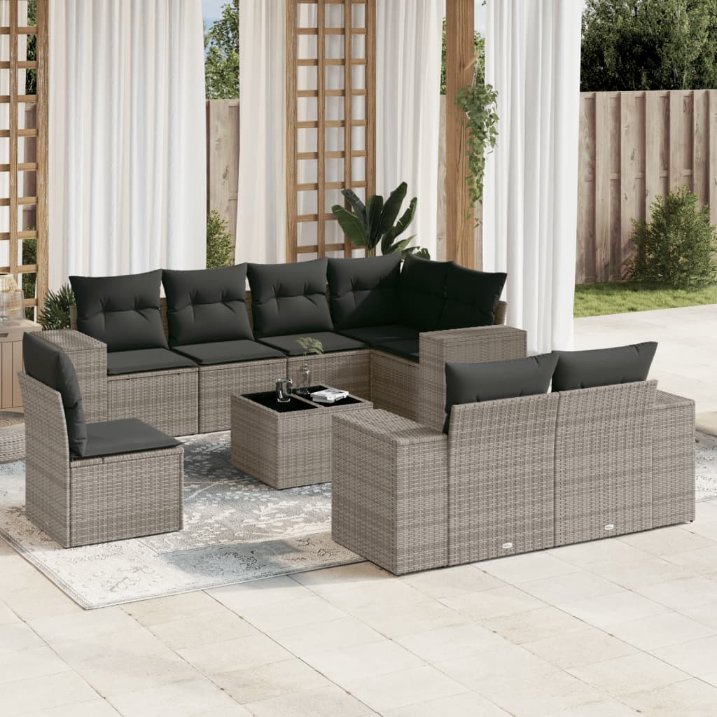 8-tlg. Garten-Sofagarnitur mit Kissen Schwarz Poly Rattan