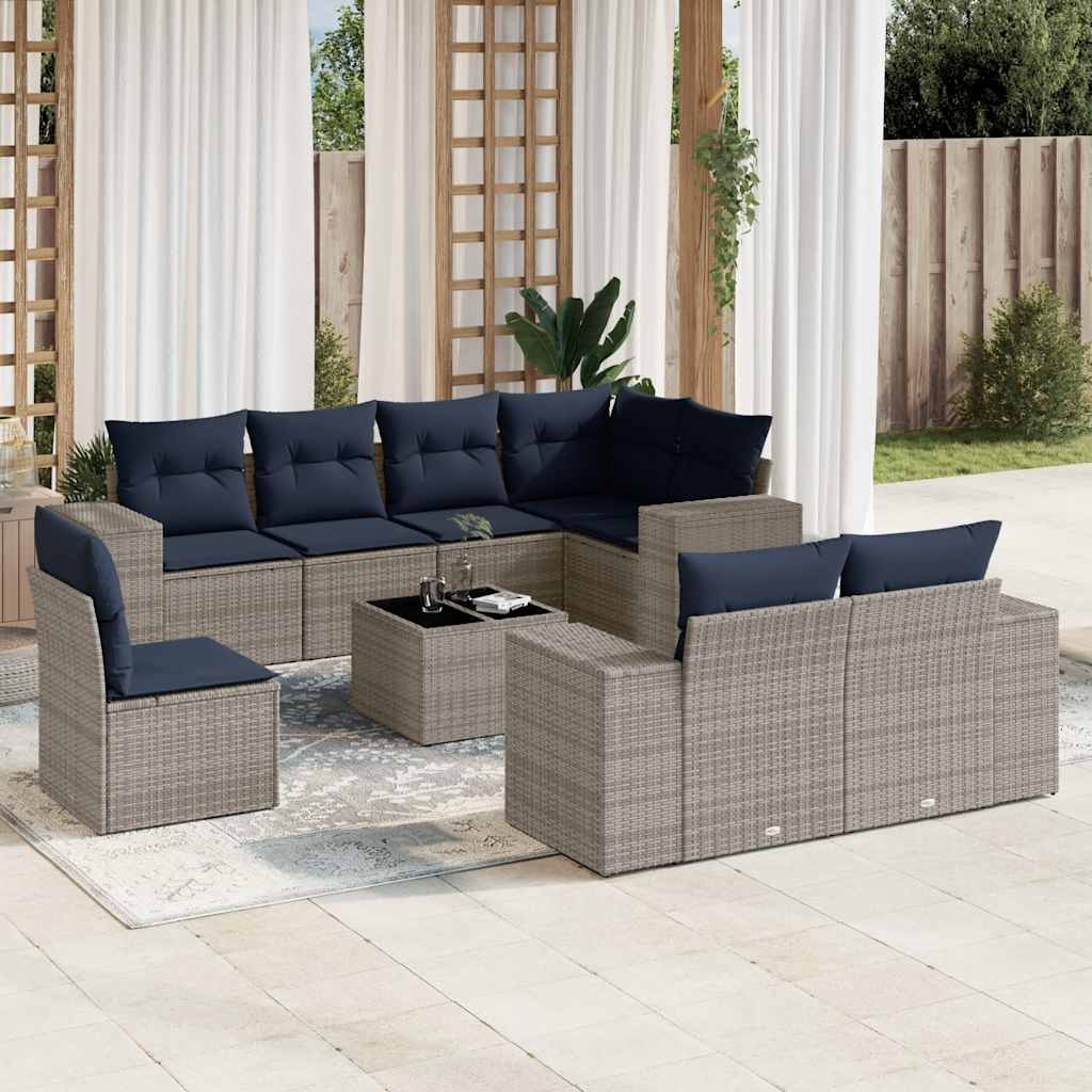 8-teiliges Gartensofa-Set mit Kissen, schwarzes Polyrattan