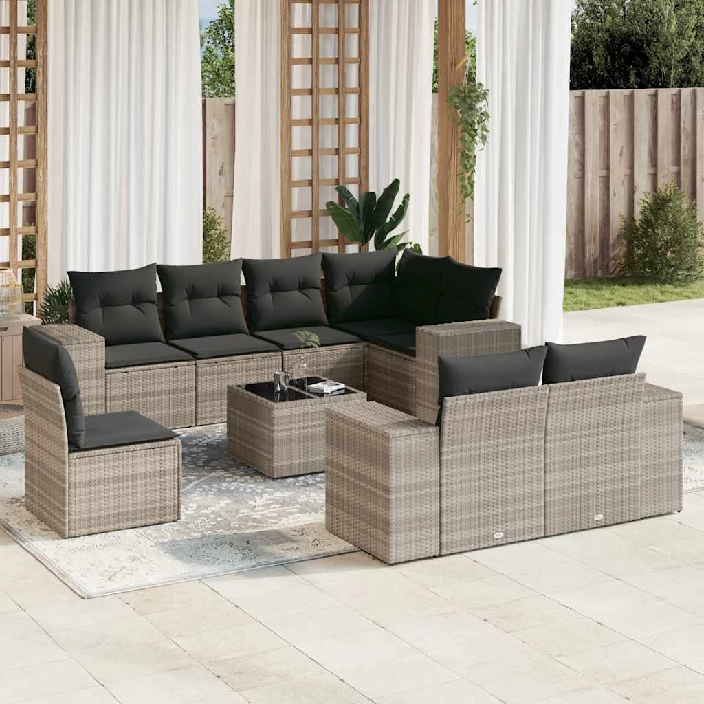 8-tlg. Garten-Sofagarnitur mit Kissen Schwarz Poly Rattan
