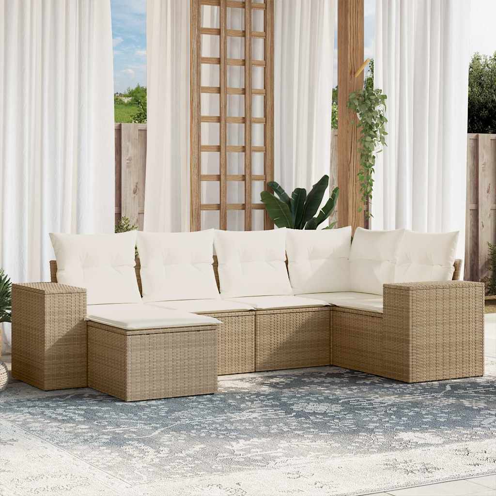 6-tlg. Garten-Sofagarnitur mit Kissen Schwarz Poly Rattan