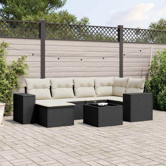 6-tlg. Garten-Sofagarnitur mit Kissen Schwarz Poly Rattan