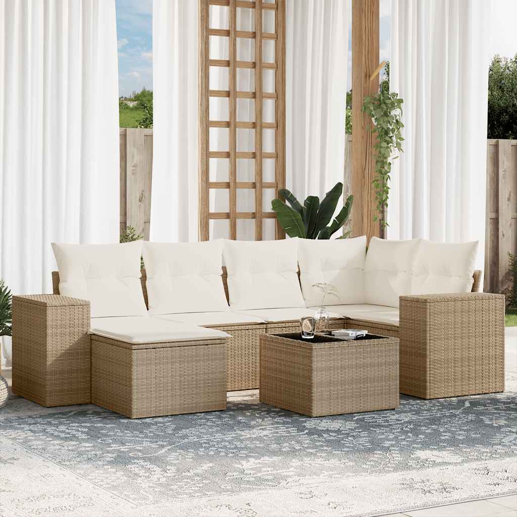 6-tlg. Garten-Sofagarnitur mit Kissen Schwarz Poly Rattan