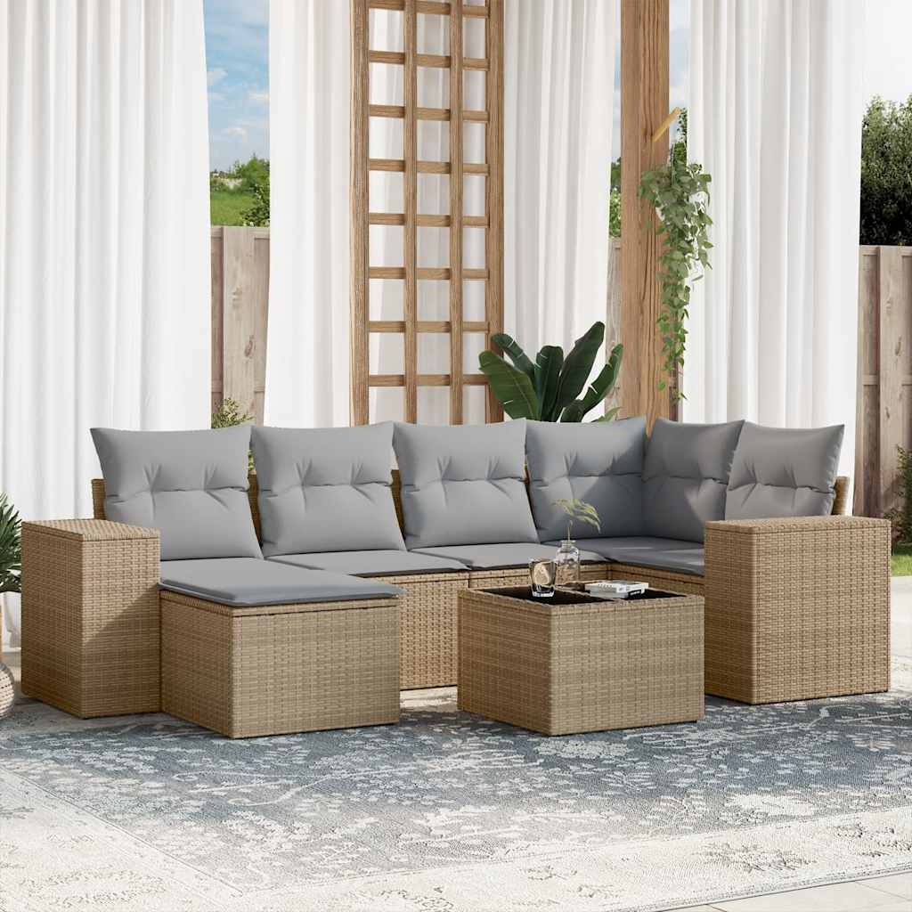 6-tlg. Garten-Sofagarnitur mit Kissen Schwarz Poly Rattan
