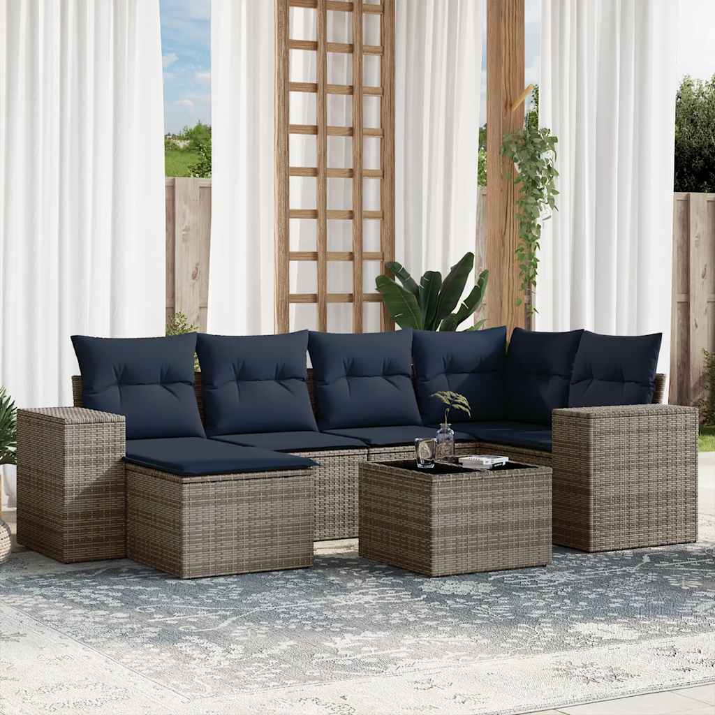 6-teiliges Gartensofa-Set mit Kissen, schwarzes Polyrattan