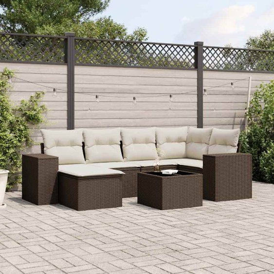 6-tlg. Garten-Sofagarnitur mit Kissen Schwarz Poly Rattan