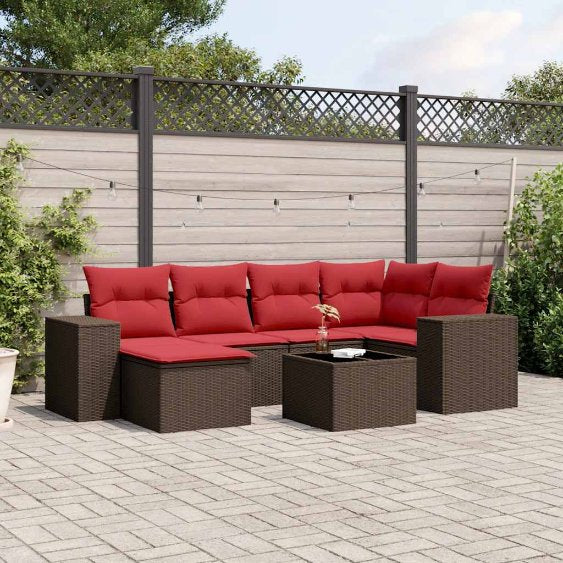 6-teiliges Gartensofa-Set mit Kissen, schwarzes Polyrattan