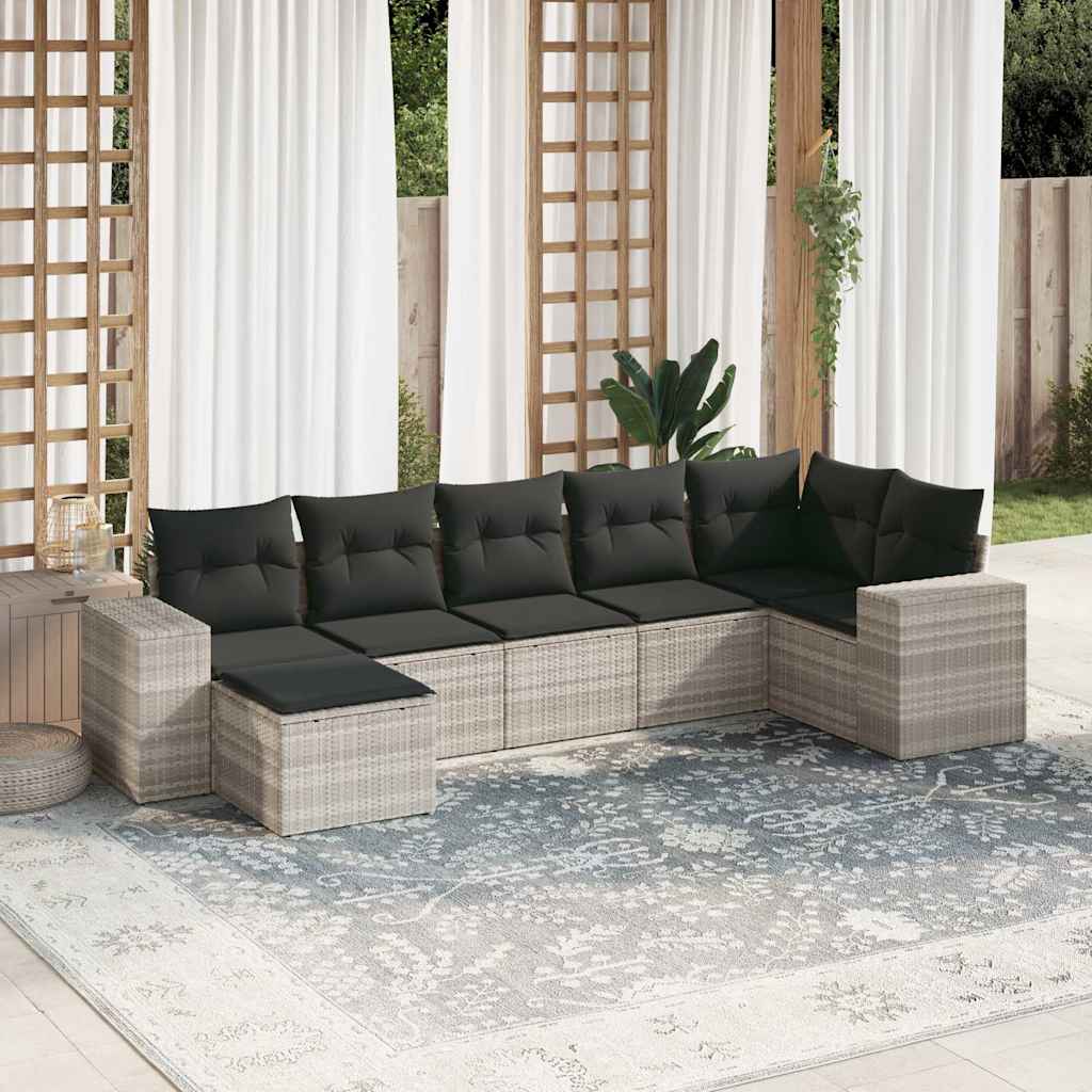 7-tlg. Garten-Sofagarnitur mit Kissen Schwarz Poly Rattan