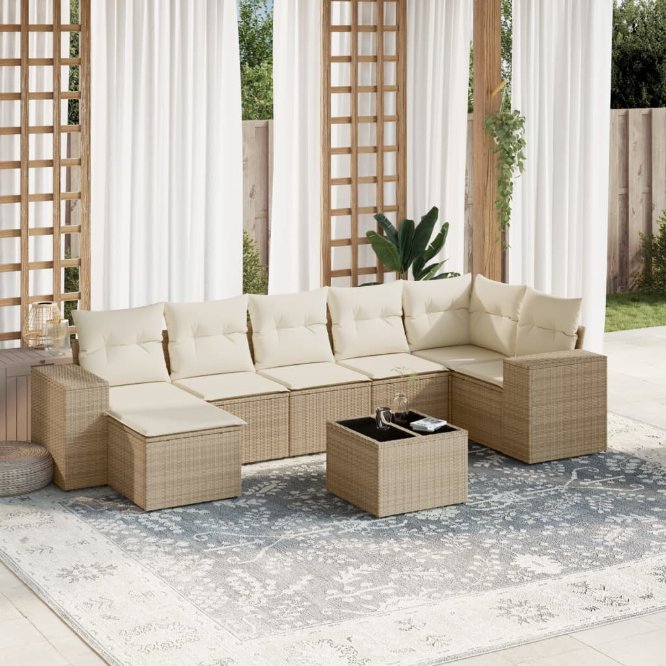 7-tlg. Garten-Sofagarnitur mit Kissen Schwarz Poly Rattan