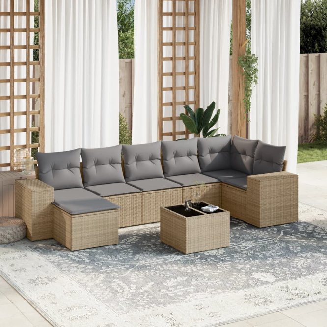 7-tlg. Garten-Sofagarnitur mit Kissen Schwarz Poly Rattan