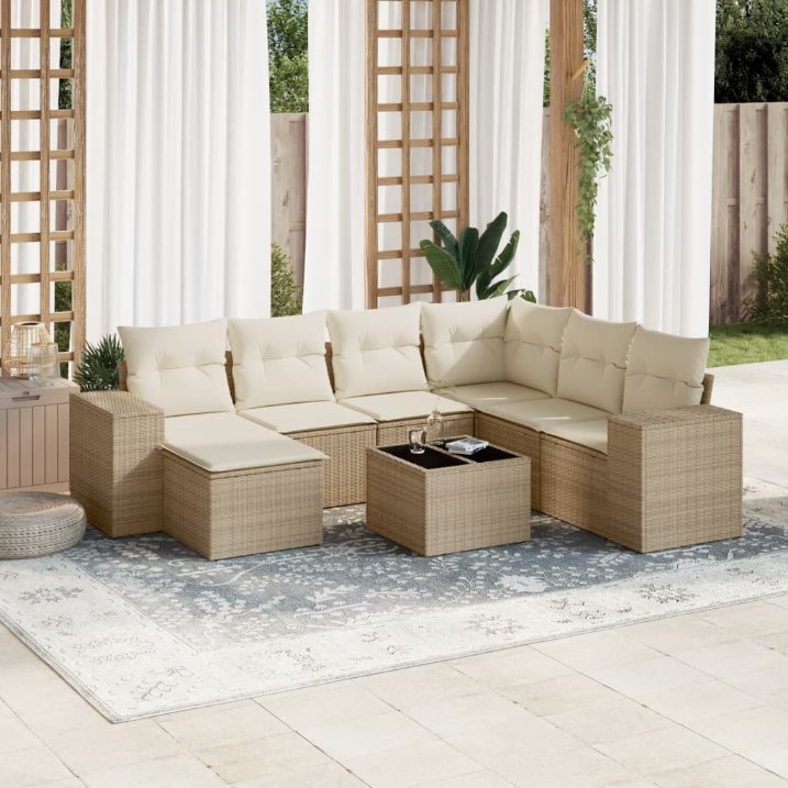 7-tlg. Garten-Sofagarnitur mit Kissen Schwarz Poly Rattan