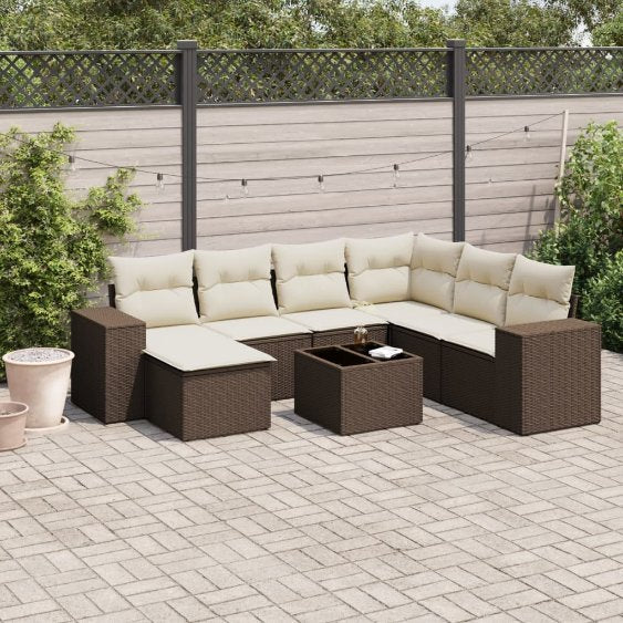 7-tlg. Garten-Sofagarnitur mit Kissen Schwarz Poly Rattan
