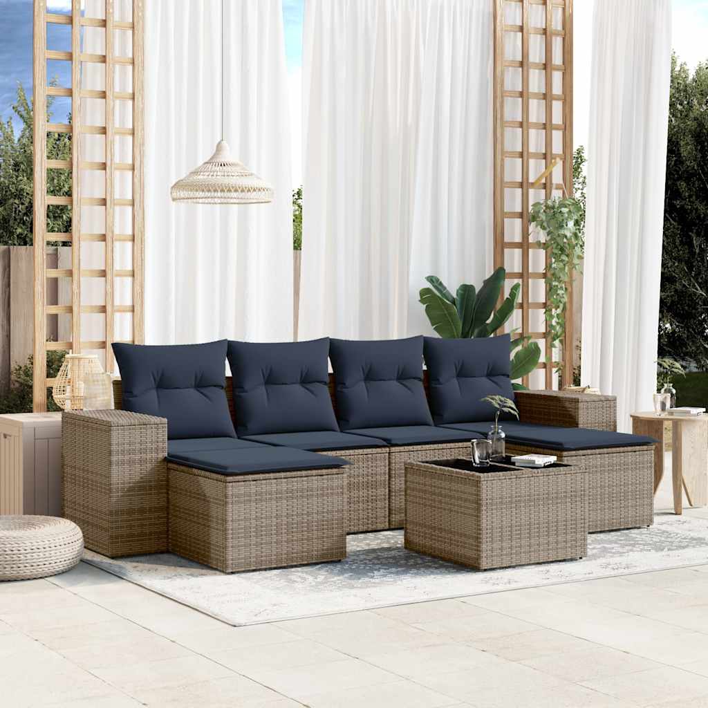 6-teiliges Gartensofa-Set mit Kissen, schwarzes Polyrattan