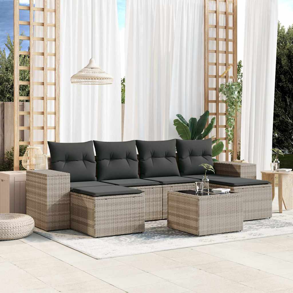 6-tlg. Garten-Sofagarnitur mit Kissen Schwarz Poly Rattan
