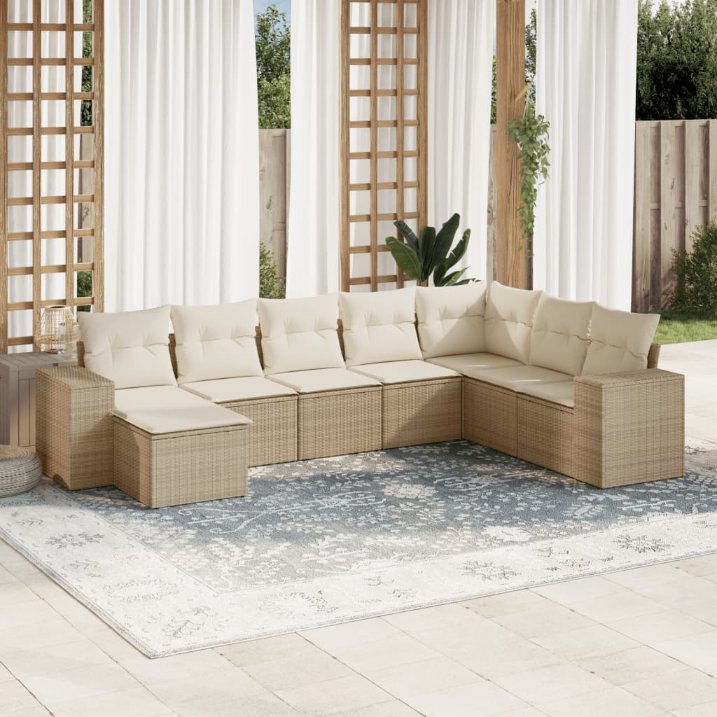 8-tlg. Garten-Sofagarnitur mit Kissen Schwarz Poly Rattan