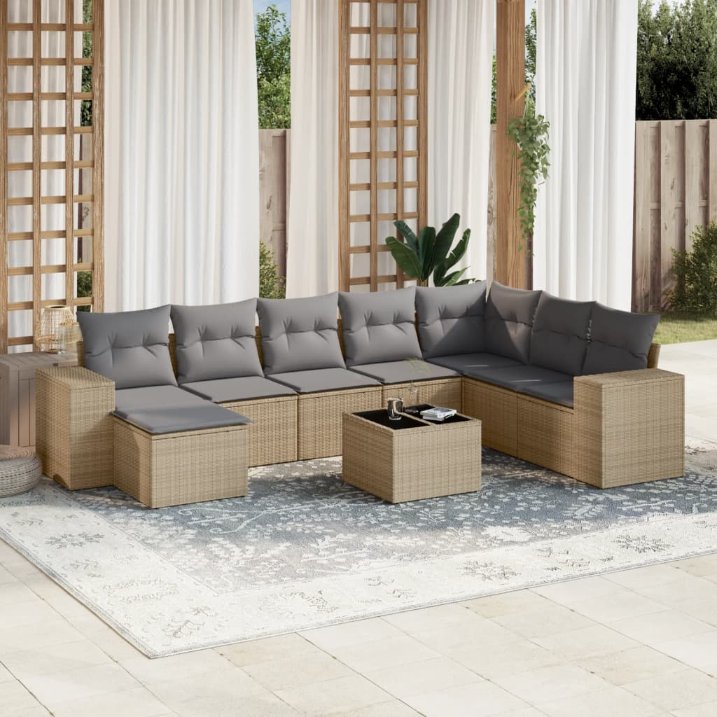 8-tlg. Garten-Sofagarnitur mit Kissen Schwarz Poly Rattan
