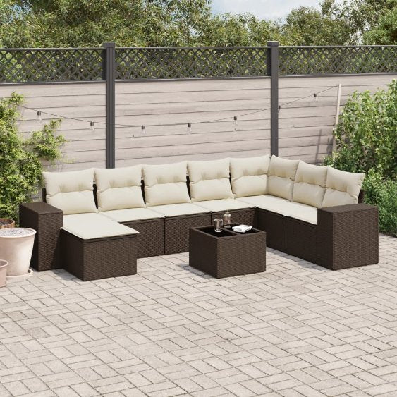8-tlg. Garten-Sofagarnitur mit Kissen Schwarz Poly Rattan