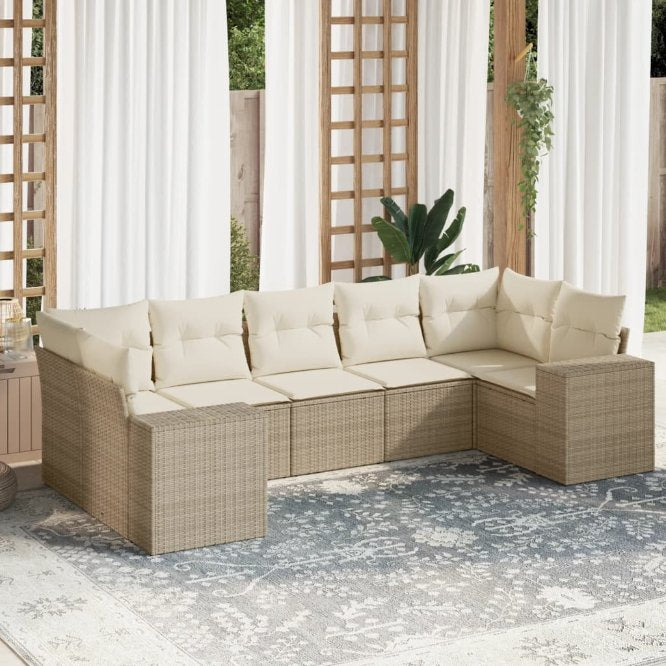 7-tlg. Garten-Sofagarnitur mit Kissen Schwarz Poly Rattan