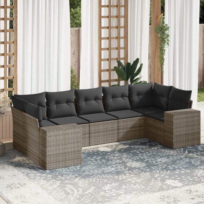 7-tlg. Garten-Sofagarnitur mit Kissen Schwarz Poly Rattan