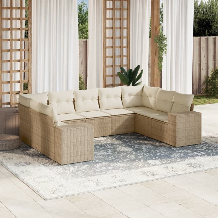9-tlg. Garten-Sofagarnitur mit Kissen Schwarz Poly Rattan