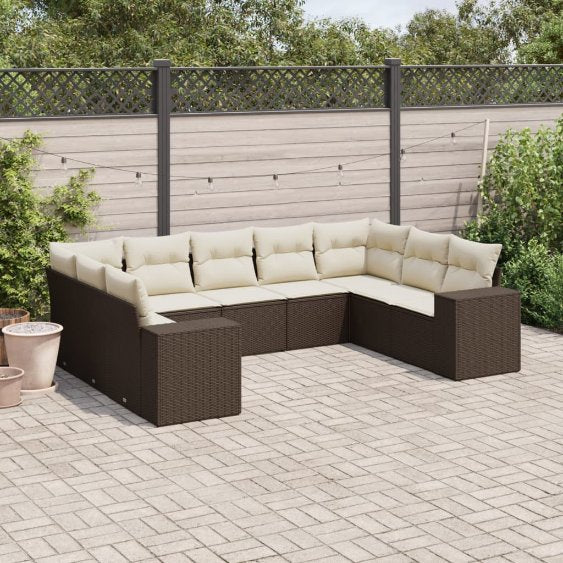 9-tlg. Garten-Sofagarnitur mit Kissen Schwarz Poly Rattan
