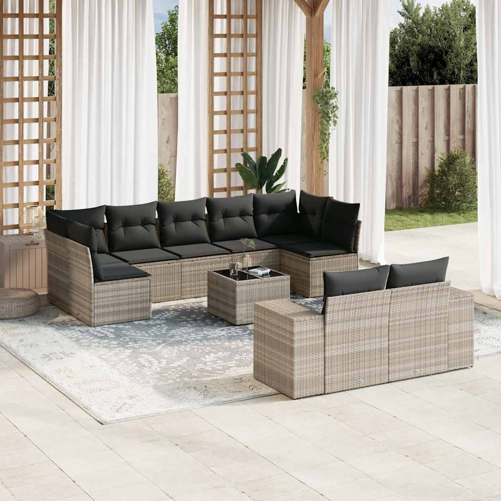 9-tlg. Garten-Sofagarnitur mit Kissen Schwarz Poly Rattan
