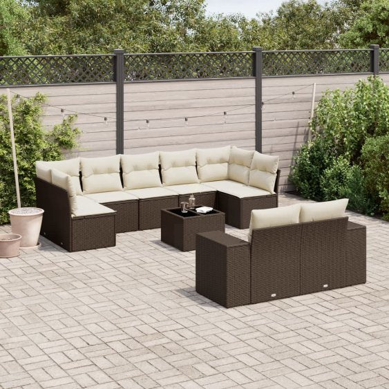 9-tlg. Garten-Sofagarnitur mit Kissen Schwarz Poly Rattan