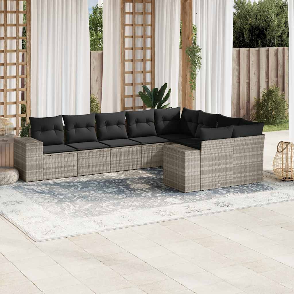 9-tlg. Garten-Sofagarnitur mit Kissen Schwarz Poly Rattan