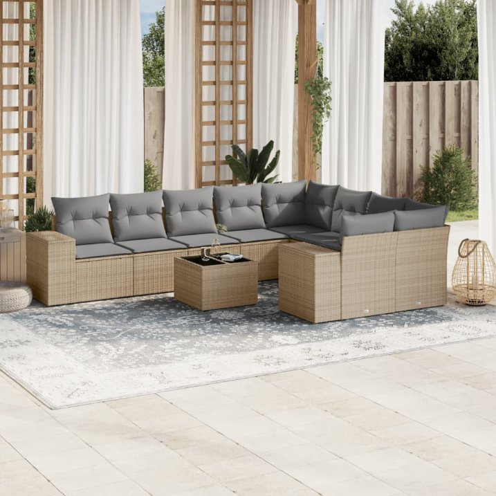 9-tlg. Garten-Sofagarnitur mit Kissen Schwarz Poly Rattan