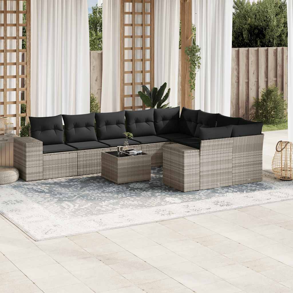 9-tlg. Garten-Sofagarnitur mit Kissen Schwarz Poly Rattan