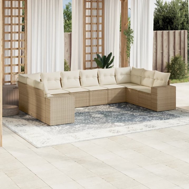 vidaXL 10-tlg. Garten-Sofagarnitur mit Kissen Schwarz Poly Rattan
