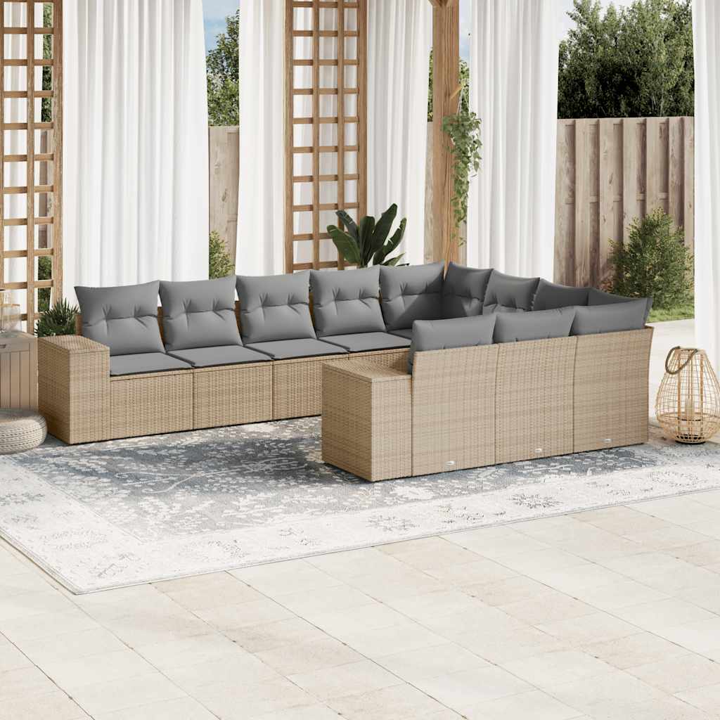 vidaXL 10-tlg. Garten-Sofagarnitur mit Kissen Schwarz Poly Rattan