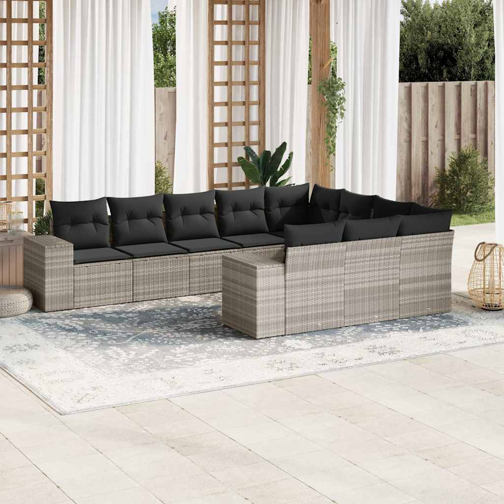 vidaXL 10-tlg. Garten-Sofagarnitur mit Kissen Schwarz Poly Rattan