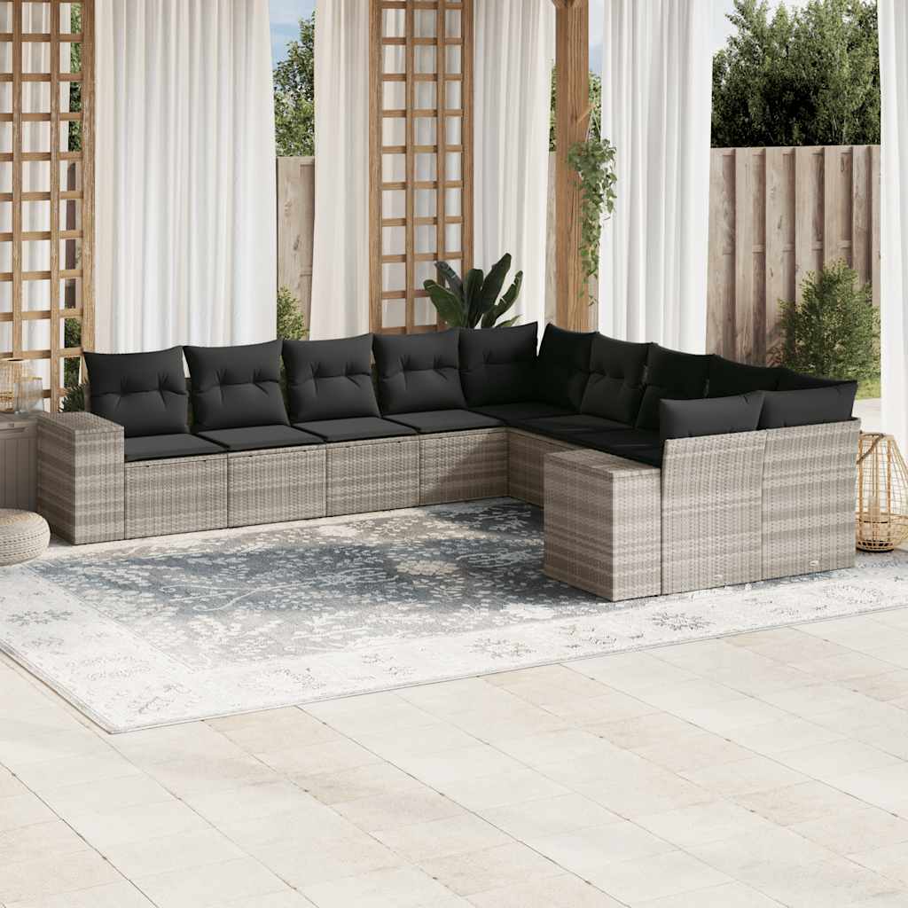 vidaXL 10-tlg. Garten-Sofagarnitur mit Kissen Schwarz Poly Rattan
