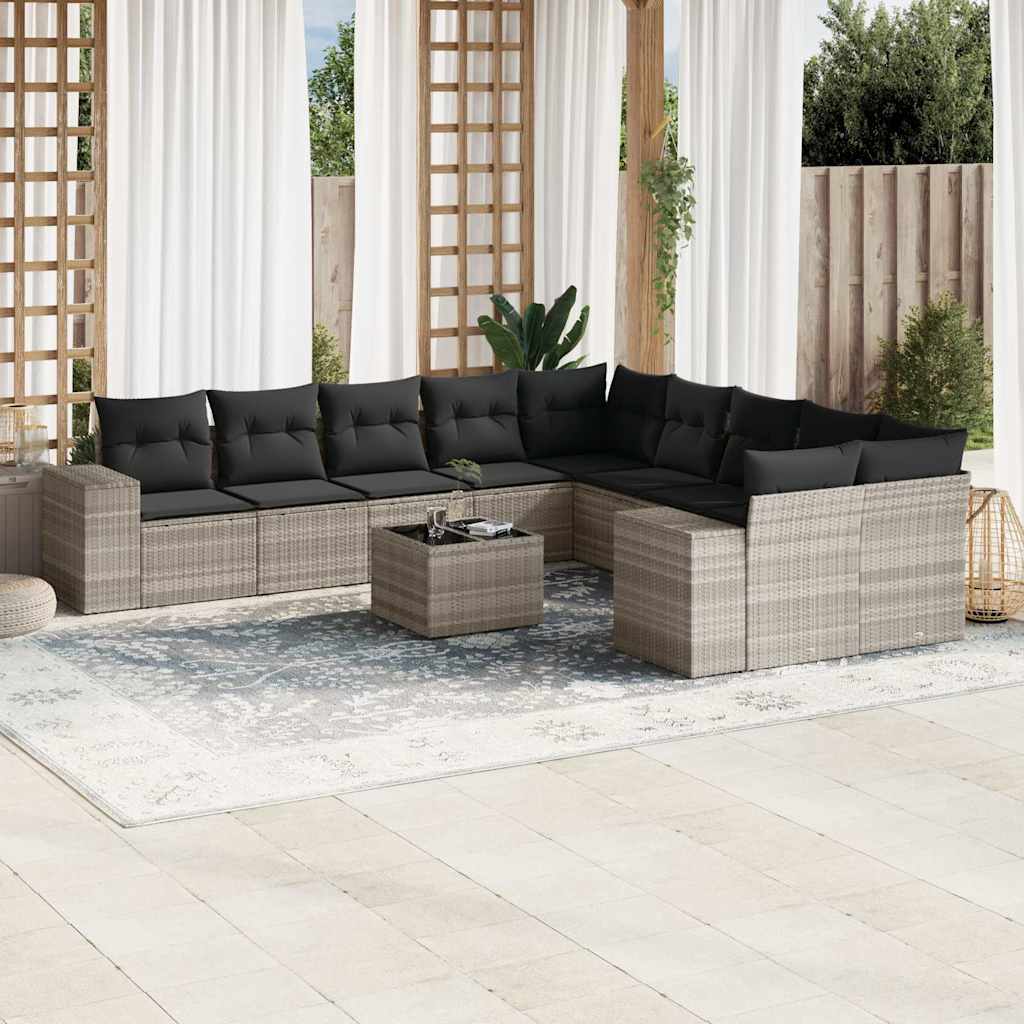 vidaXL 10-tlg. Garten-Sofagarnitur mit Kissen Schwarz Poly Rattan