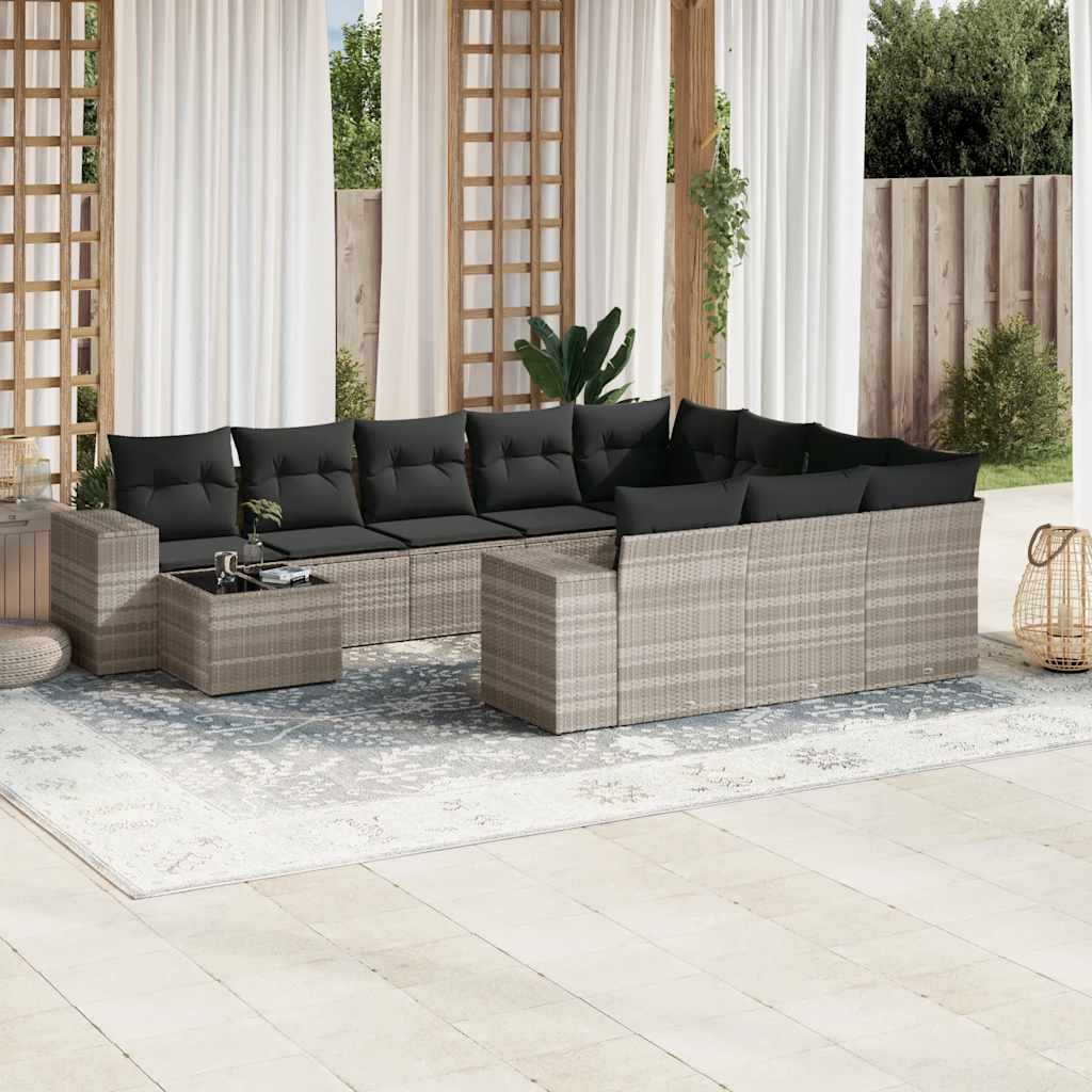 vidaXL 11-tlg. Garten-Sofagarnitur mit Kissen Schwarz Poly Rattan