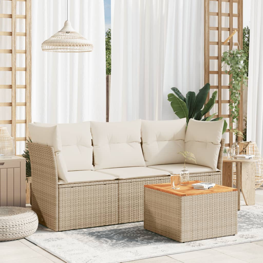 4-tlg. Garten-Sofagarnitur mit Kissen Schwarz Poly Rattan